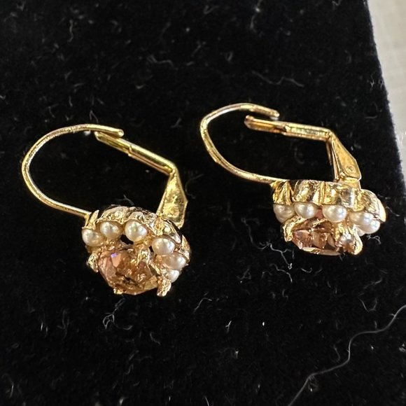 Vintage Citrine and seed Pearl Gold Tone Earrings - Picture 6 of 9